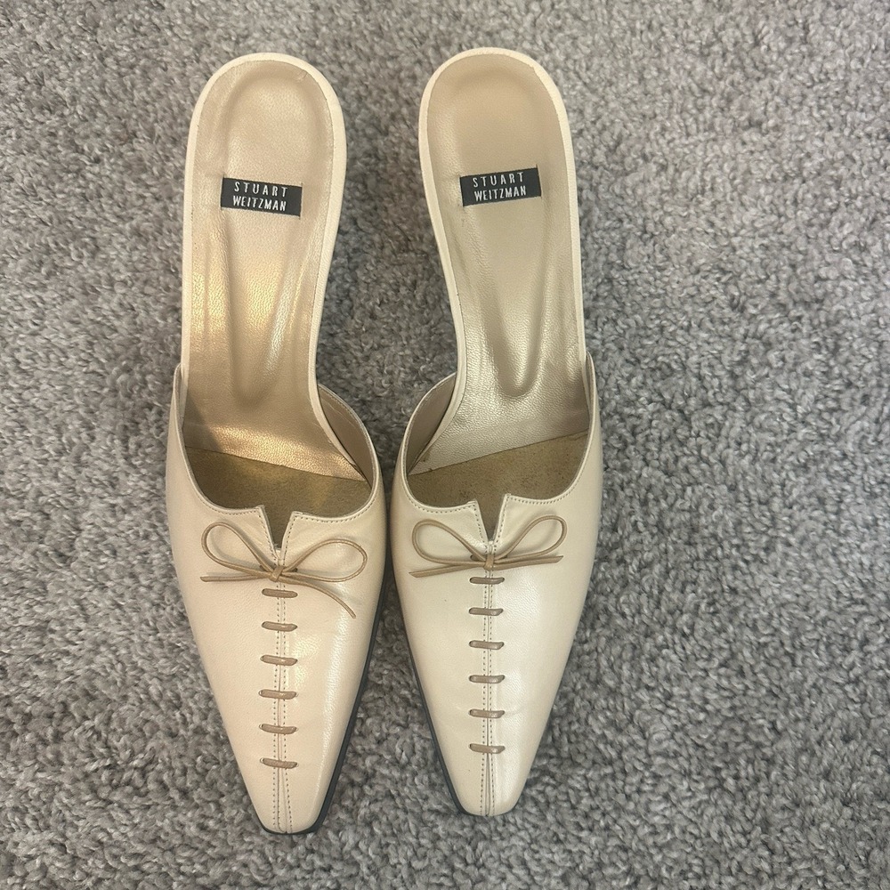 Stuart Weitzman Vintage Leather Lace Up Pointed Toe Mules Heels 8